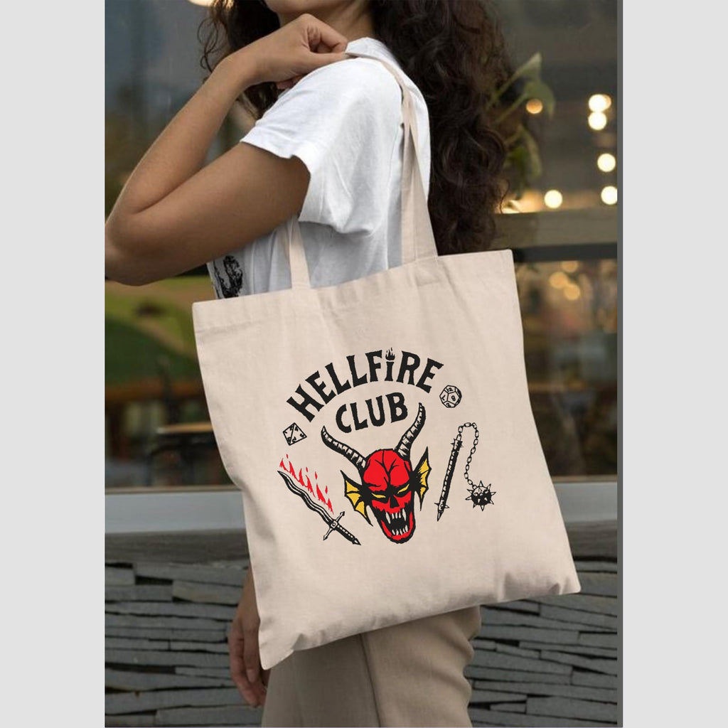 Peach Blossom Printed Cotton Zipper Tote Bags | CBAG - WHT-HELLFIRE