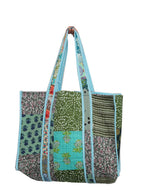 Ravaiyaa - Attitude is everything Patchwork Quilted Tote Bag Women Reversible Shoulder Bag Cotton Carry Bag Multipurpose Tote Bags (Turquoise)