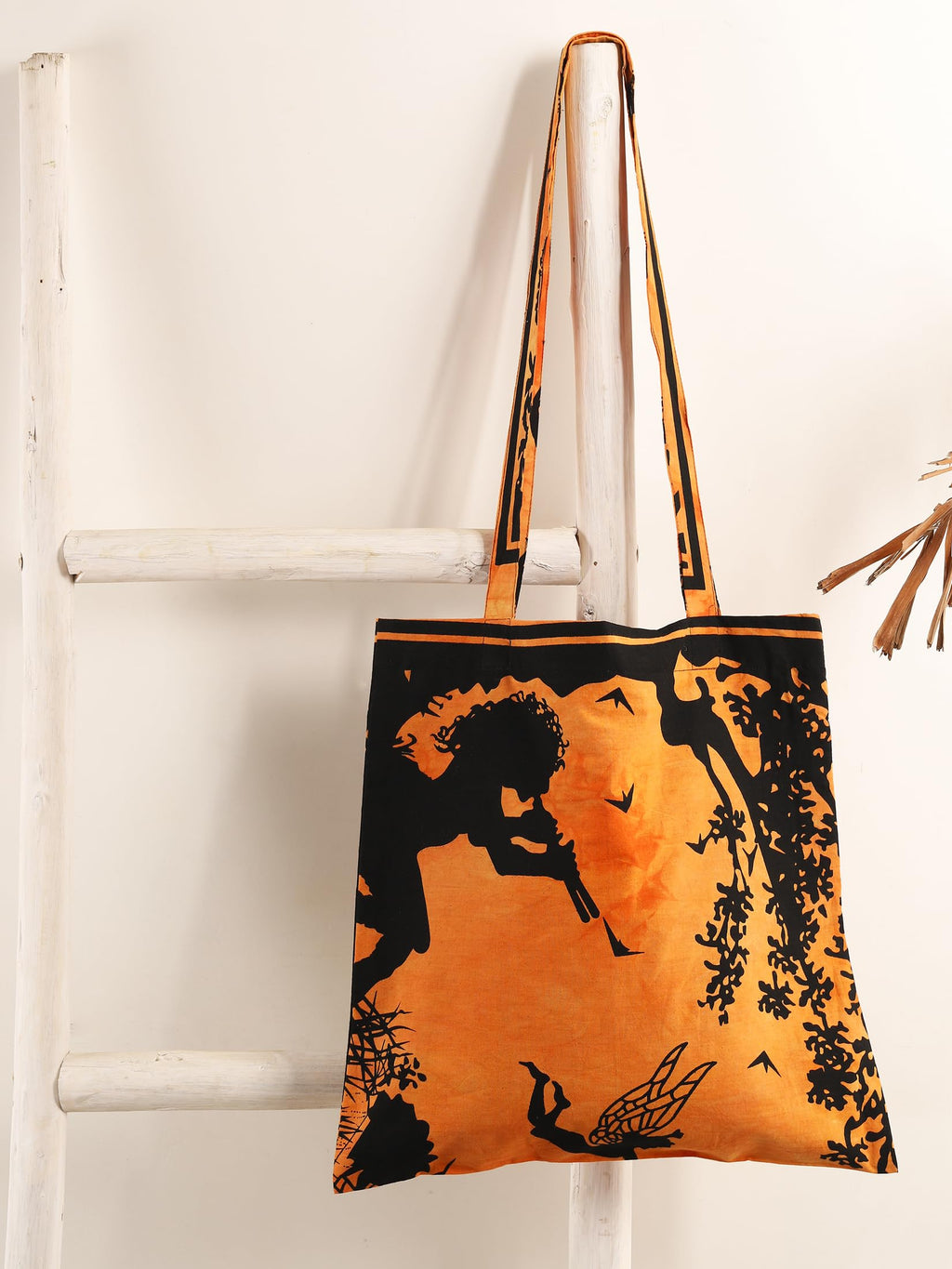 Ravaiyaa - Attitude is everything Cotton Shoulder Bag/Tote Bag For Women| Printed Multipurpose Handbag With Top Zip | Best For Shopping, Travel, Work, Beach, Office, College (Orange Fairy Land)