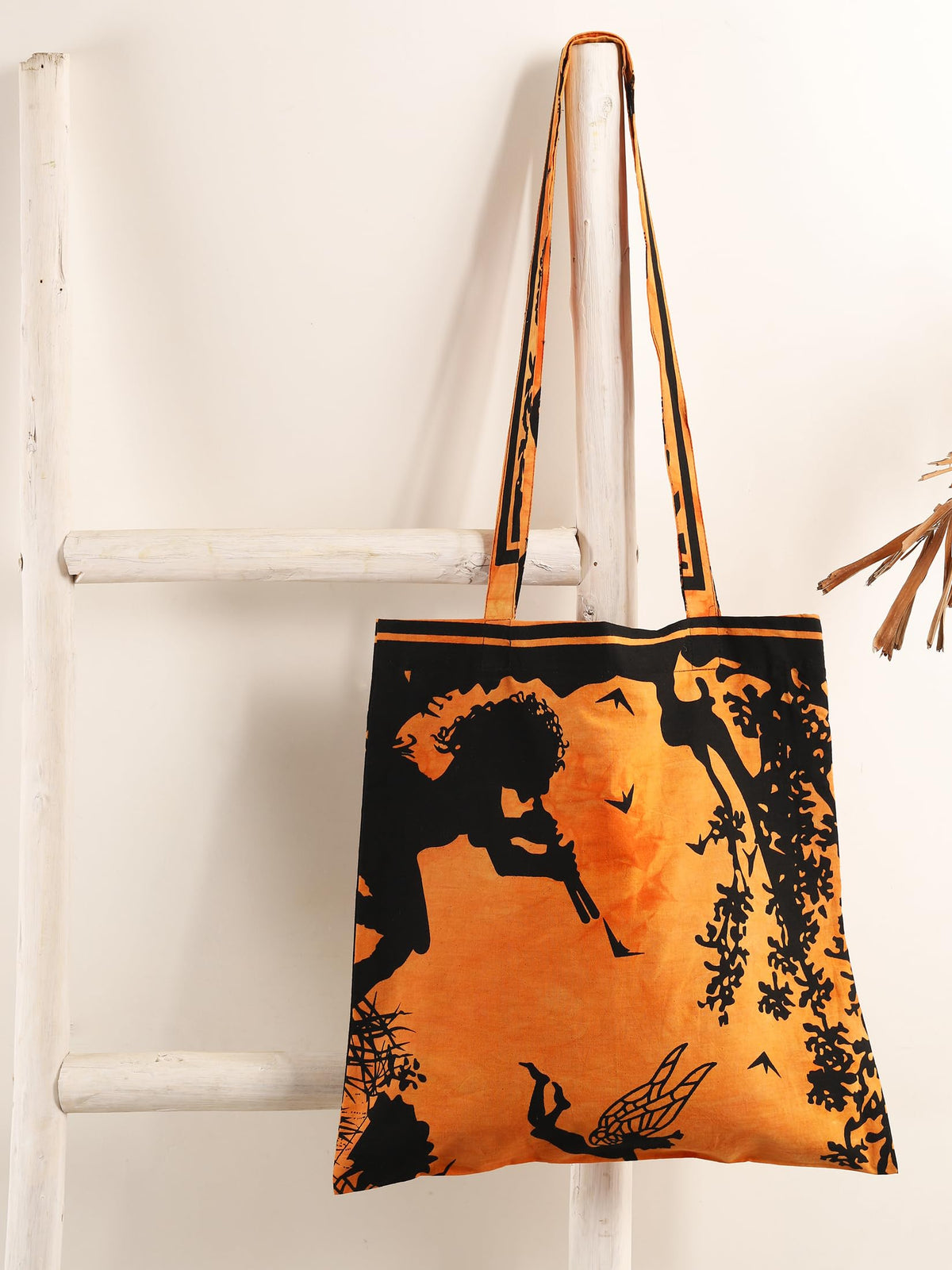 Ravaiyaa - Attitude is everything Cotton Shoulder Bag/Tote Bag For Women| Printed Multipurpose Handbag With Top Zip | Best For Shopping, Travel, Work, Beach, Office, College (Orange Fairy Land)