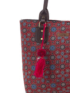NEPRI Office Pouch Tote Bag | Stylish Set of 2 Tote Bags for Women| Vegan Leather & Handblock Printed Fabric Handbag with Double Handle Shoulder Strap| Daily & Travel Use | WPT-006-15