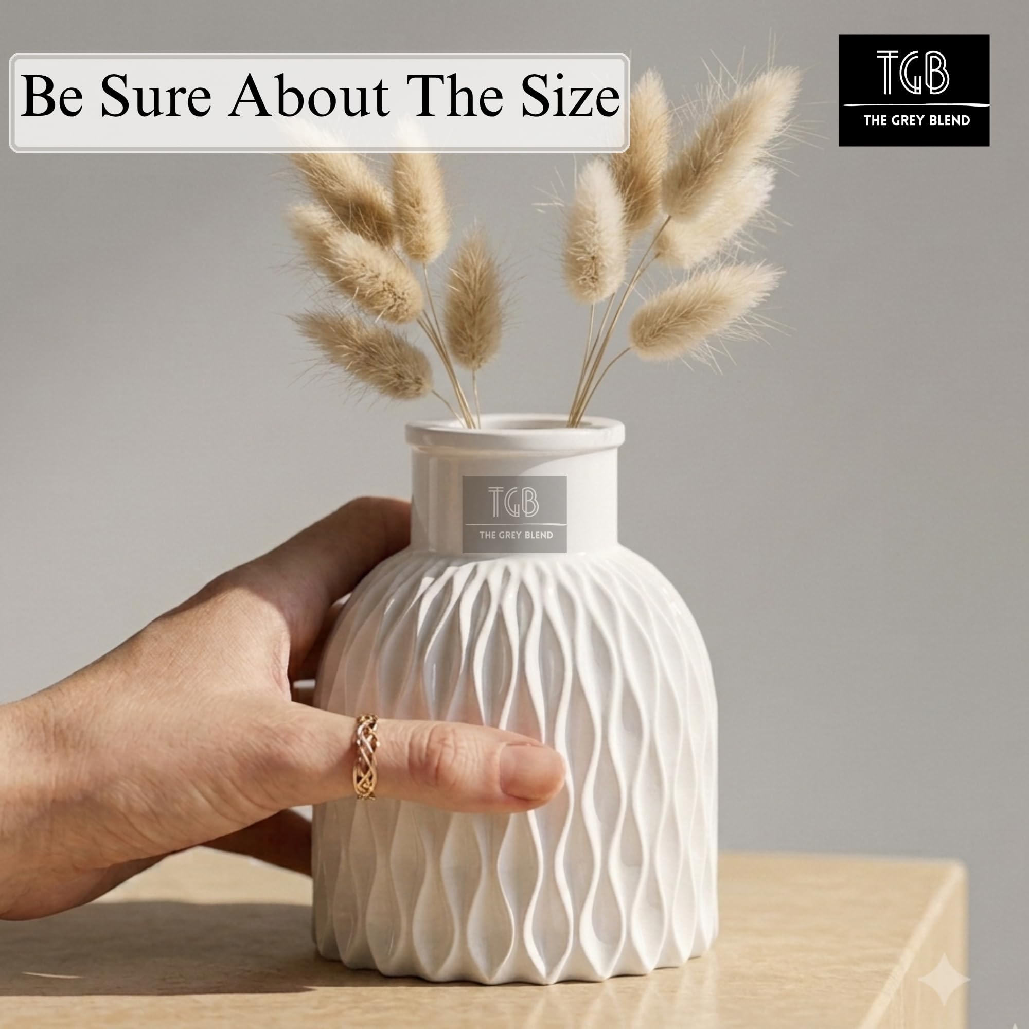 THE GREY BLEND® Wave Textured Concrete Vase for Living Room & Table Decor