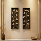 DSH Leaf Wall Art Panels Modern Rustic Home Décor Wall Hanging Sculpture for Living Room, Bedroom & Office (45X15 CM) Decoration Item (Ginkgo Leaf, 2 Frames)