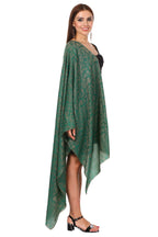 Pashtush Women's Fine Wool Jacquard Fine Wool Blended Luxury Floral Design Soft and Warm Scarf/Stole (Emerald Green, Free Size)