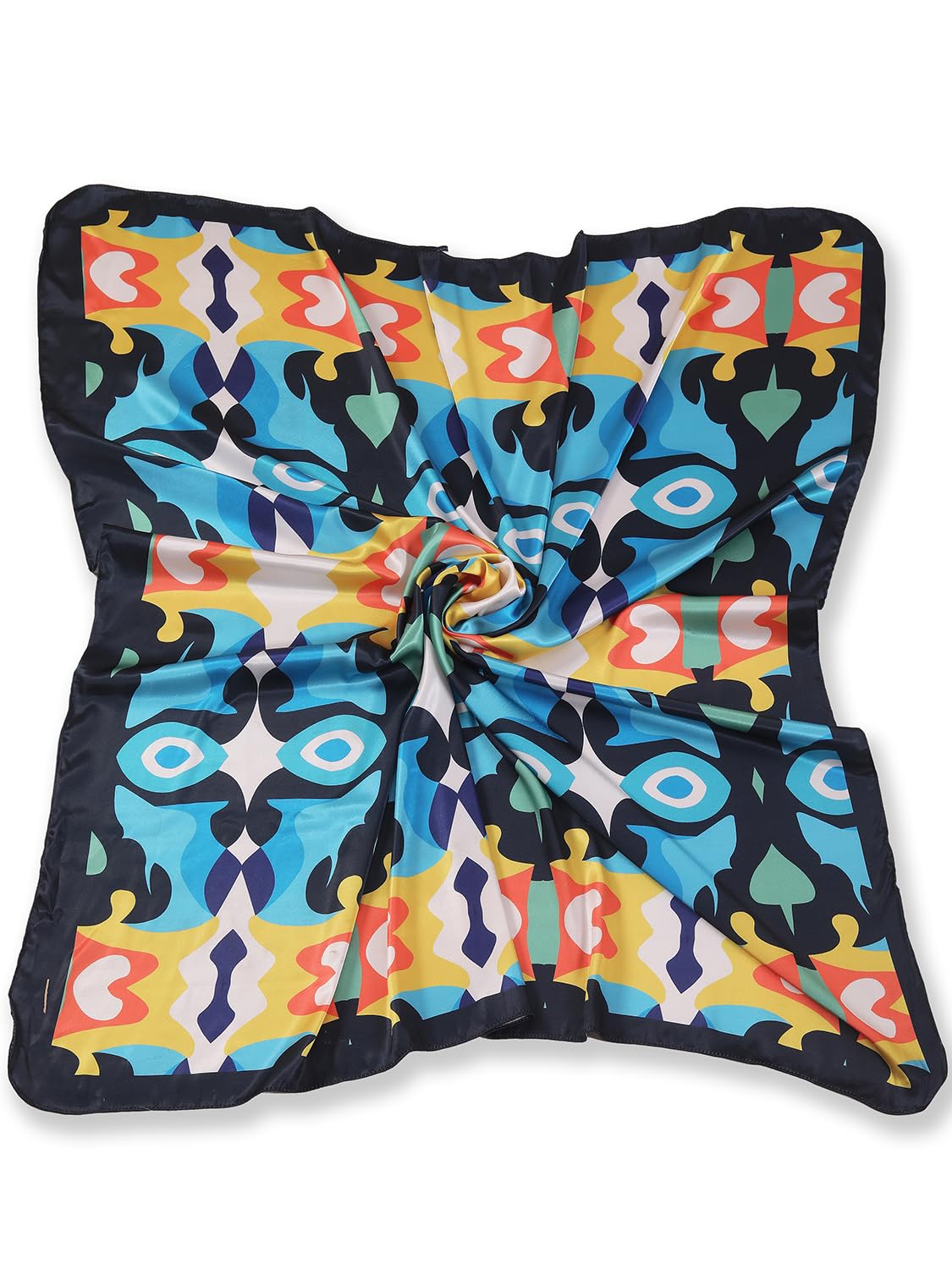 leeza store Women's Navy Blue Silk Scarf For Women, 40 X 40 | Digital Printed White Heart Curves | Soft Fashion Accessory