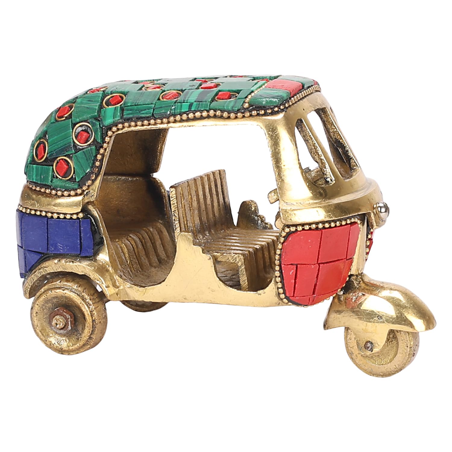 SVARUP Brass Work Vintage Style Brass Auto Rickshaw Miniature, Decor Showpiece (12.5x6.5x8 cm, Multicolored)