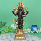 SVARUP Brass Kaal Bhairava with Dog Statue Maha Kala Murti Batuk Bhairava Puja Home Decor Idol Black Gold Color 11.5 Inch