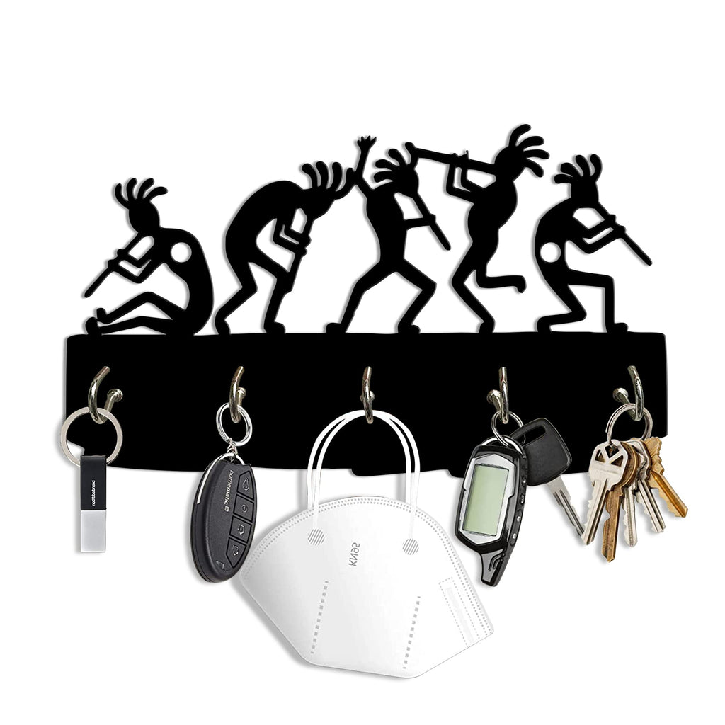 Artvibes Unique Stylish Wooden Key Holder for Wall Decor with Stylish Stainless Steel 5 Hooks Beautiful Key Organizer for Home Decoration(KH_813), Black