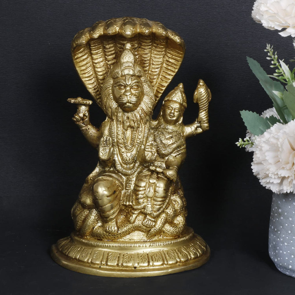 ARTVARKO Lakshmi Narasimha Murti Brass Vishnu Laxmi Narayan Sheahnaag Idol Statue Showpiece for Home Puja Pooja Room Temple Mandir Decor 7.5 Inches