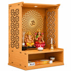 Fliptic Wooden Temple for Home with LED Spotlight | Advance Laminate MDF in Bavarian Beach Finish | Decorative Home Temple for Living Room, Prayer Room, Office & Home Décor | DIY Mandir