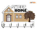 Artvibes Unique Stylish Wooden Key Holder for Wall Decor with Stylish Stainless Steel 5 Hooks Beautiful Key Organizer for Home Decoration(KH_812), Cream