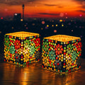 The Purple Tree Sqaure Mosaic Tealight Candle Holders (Pack of 2), Diwali Candle Holder, Mosaic tealight Holder, Diwali Gift,