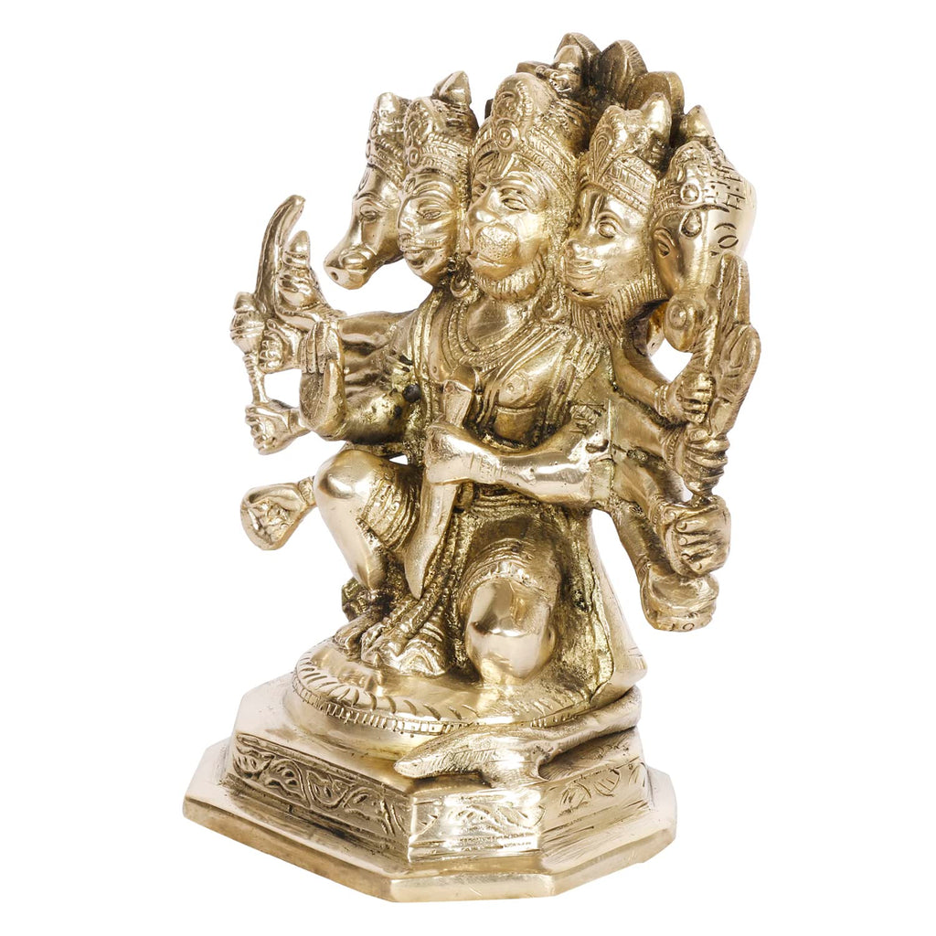 ARTVARKO Brass Panchmukhi Sitting Bajrangbali Lord Hanuman Idol for Spiritual Protection Statue for Home Office Decor Gift Height 7 Inches