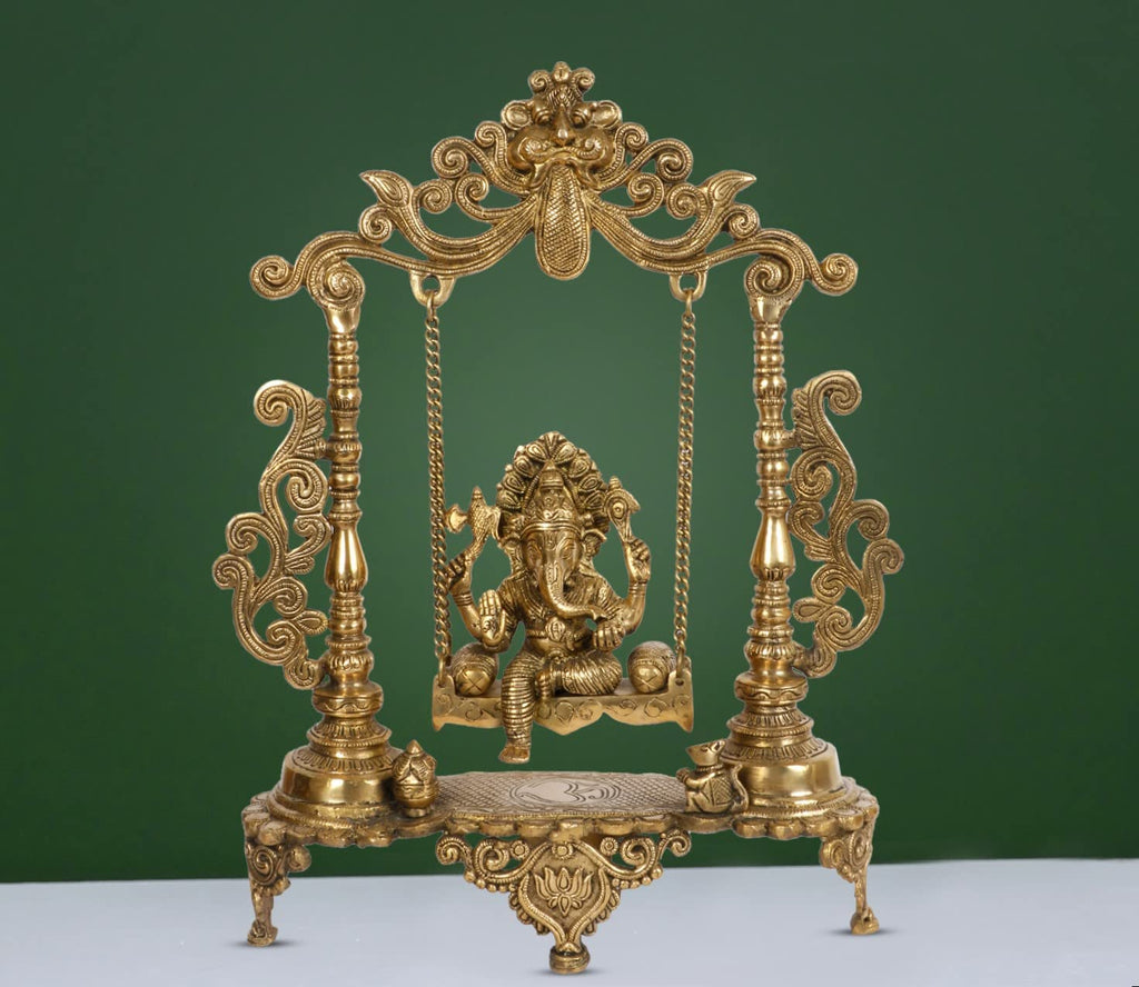 ARTVARKO Brass Ganesh Jhula Hanging Ganesha Swing Statue Ganpati Jhoola Kirtimukha Idol Murti for Home Décor Office Mandir Gift19 Inch