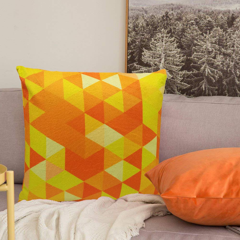Khooti Velvet Cushion Cover, 20x20 (Triangular Orange Yellow)(Pack of 3)
