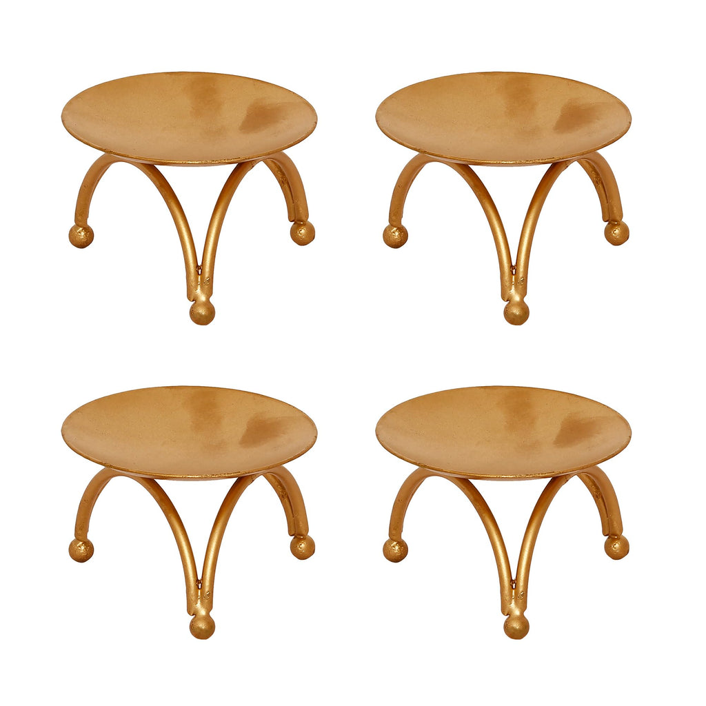 Set of 4 Decorative Handcrafted Golden Metal Tea Light Candle Holder Stand - Elegant Home Decor, and Thoughtful Gift for Diwali, Christmas, Festive Celebrations - Perfect for Home, Parties, Weddings