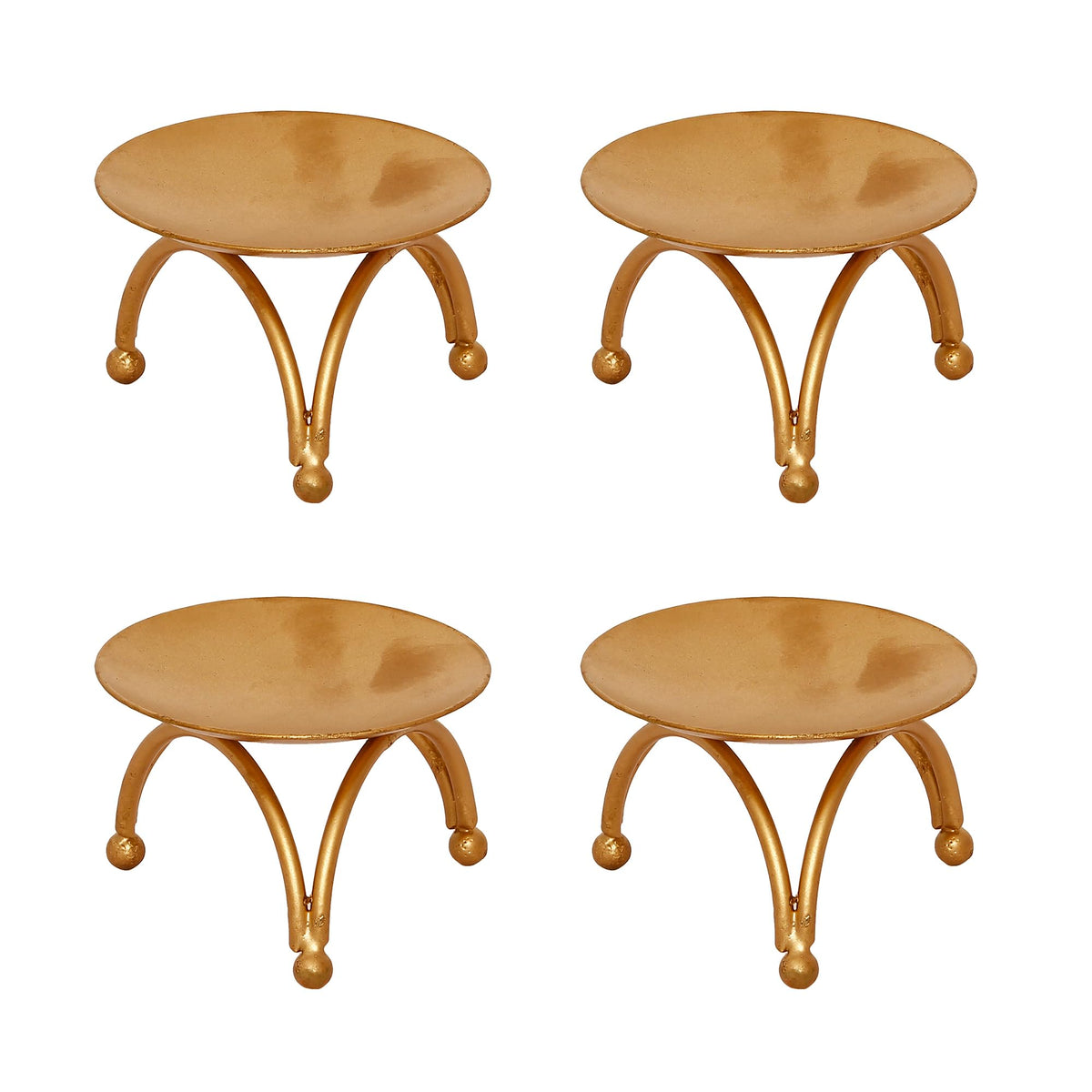 Set of 4 Decorative Handcrafted Golden Metal Tea Light Candle Holder Stand - Elegant Home Decor, and Thoughtful Gift for Diwali, Christmas, Festive Celebrations - Perfect for Home, Parties, Weddings
