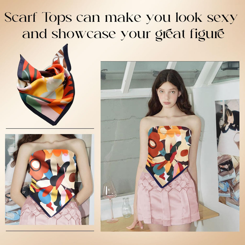 ULOS Women's Printed Shiny Dubai Style Luxury Floral Pattern Satin Head Scarf - Neck Scarf (Square)