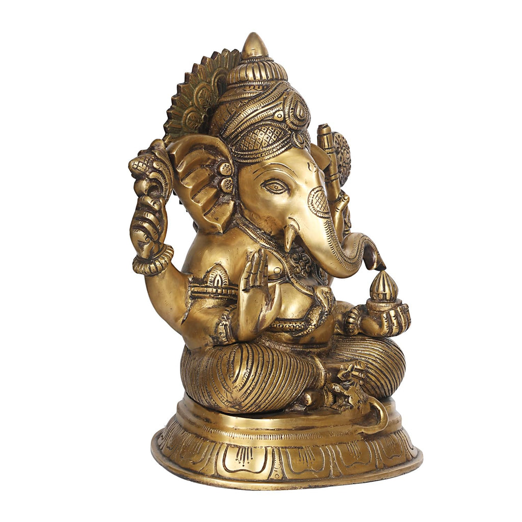 ARTVARKO Brass Ganesh Bhagwan Idol Ganesha Statue Ganpati Murti for Home Entrance Decor Diwali Gift Height 12 Inch
