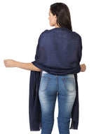 MUFFLY Fine Blended Ultra Soft & Warm Wool Silk Unisex Pashmina Shawl, Stole & Wrap with Hanger (Dark Blue)
