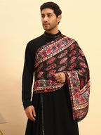 Pashmoda Men Floral Sonata Royal Fine Soft Bamboo Fibre Stole, Multicoloured Design, Evening Wrap, Luxury Pashmina Style Scarf, Wrap (Size 28x80, Black colour) MISST32