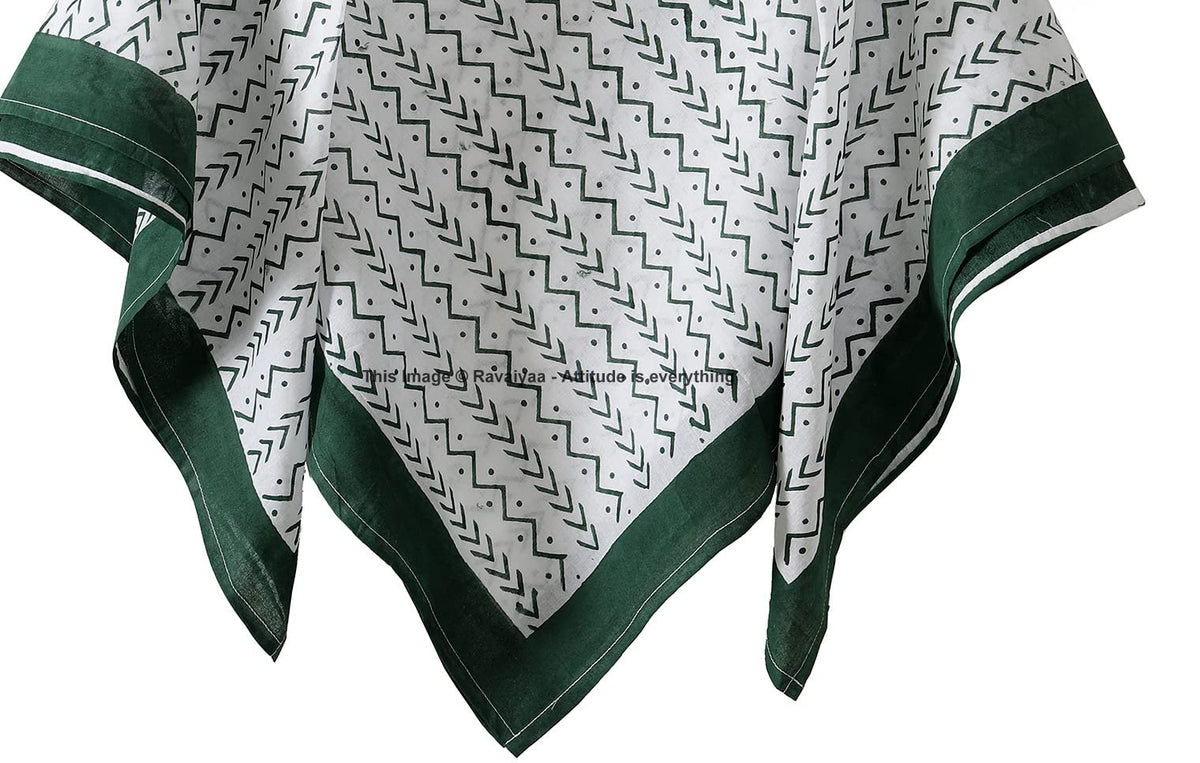 Ravaiyaa - Attitude is everything Sanganer Hand Block Printed Scarves Pure Cotton Scarf Square Hijab Dupatta 40 X 40 Inch (Green White Waves)