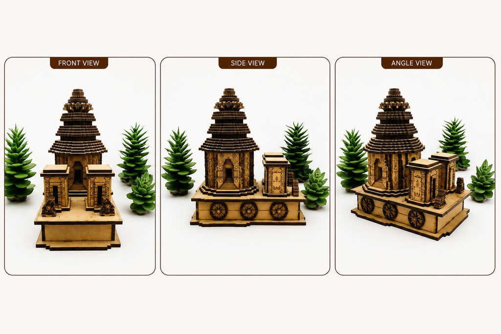 Wooden Sun Temple Chariot Model | Handcrafted Miniature Temple Showpiece for Home Décor & Gifting