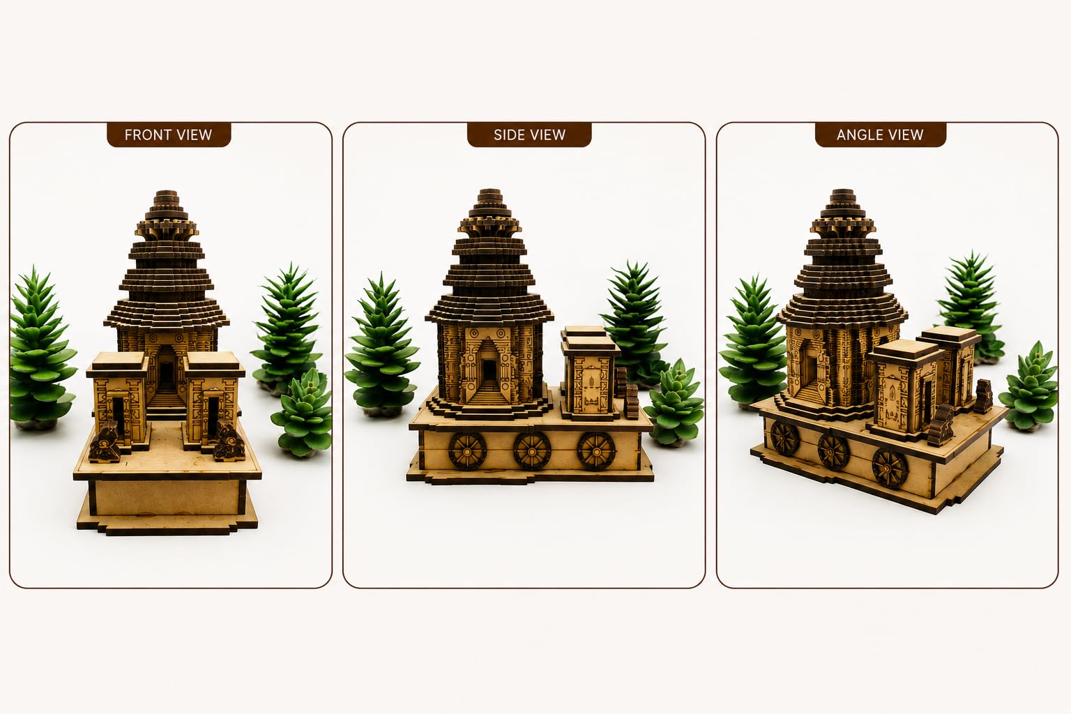Wooden Sun Temple Chariot Model | Handcrafted Miniature Temple Showpiece for Home Décor & Gifting