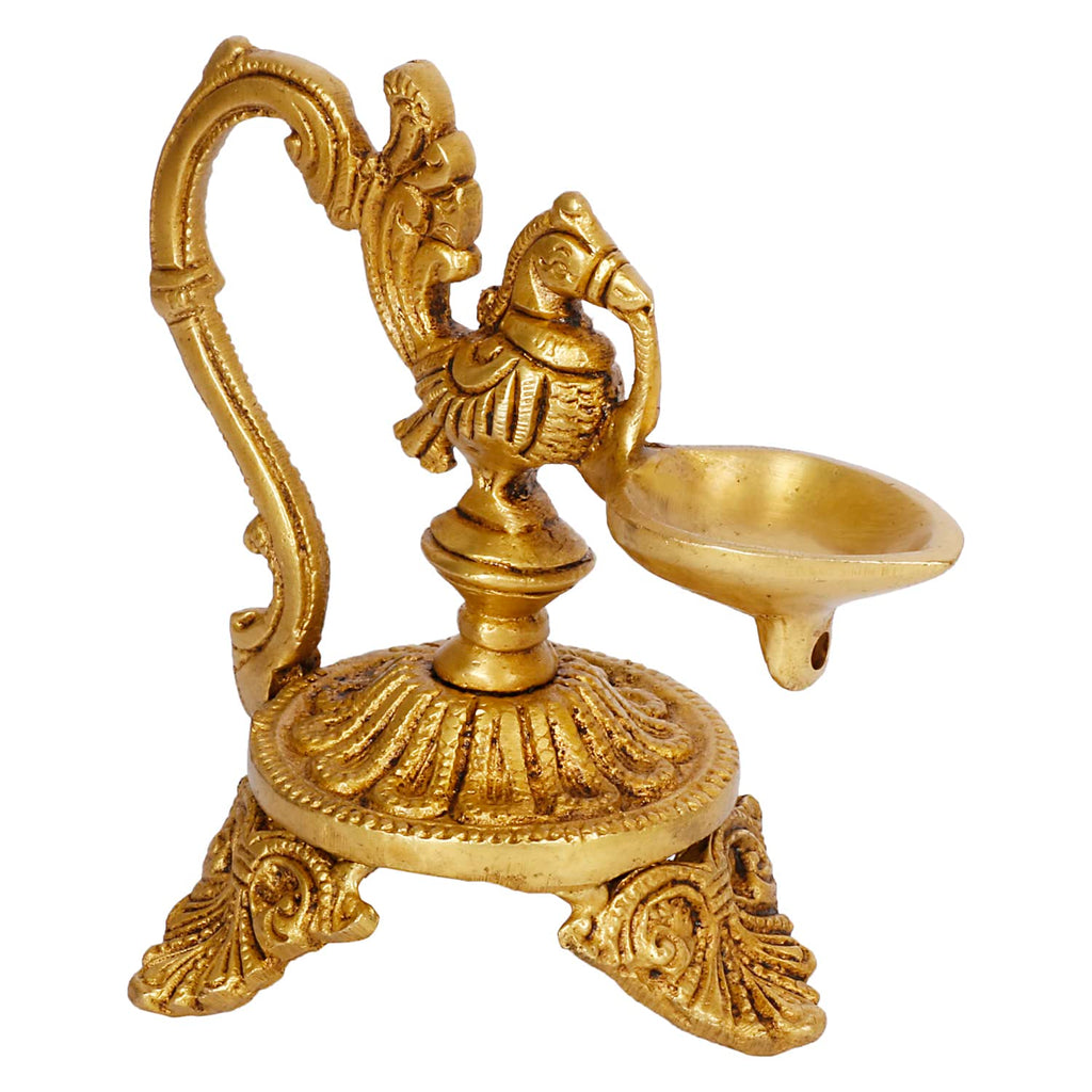 ARTVARKO Brass Peacock Bird Diya Deepak Oil Lamp Arti Deepam Burner Aarti Deepak Pooja Akhund Diya for Puja Room Oil Lamp Home Mandir Temple Décor Gift
