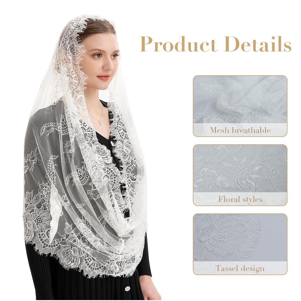 PALAY Lace Mantilla Veil for Women, Church Prayer Scarf, Net Covering