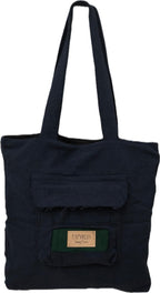 PAPYRUS String Homes Non synthetic,hand made,eco friendly, COTTON CANVAS TOTE bag/L(34X38X8 CM) stylish tote (Dark blue) (Blue Green)