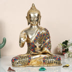 ARTVARKO Blessing Buddha Brass Idol with Inlay Statue with Sacred Kalash Decorative Buddhism Buddha Showpiece Figurine Home Décor Diwali Gifts 10 Inch.