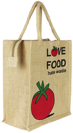 Sangra Eco-Friendly Unisex Stylish Love Food Printed Jute Tote Lunch Bag with Zipper