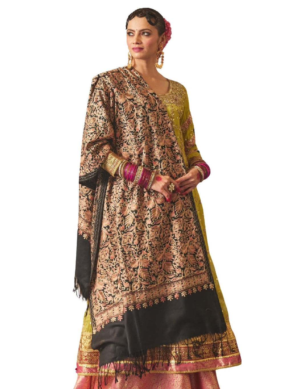 Pashmoda Women Aangan Wool Blend Nalki Embroidered Stole, Shawl and Wrap, Luxury Pashmina Evening Wrap (Size: 71X203 CM)