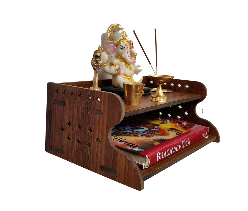HOMEWEY DECOR Wooden Home Temple Handcrafted Support Heavy Idols Luxurious Finish Pooja Mandir for Home and Office Wall Mount for Pooja Room (STB04-04DM-1)