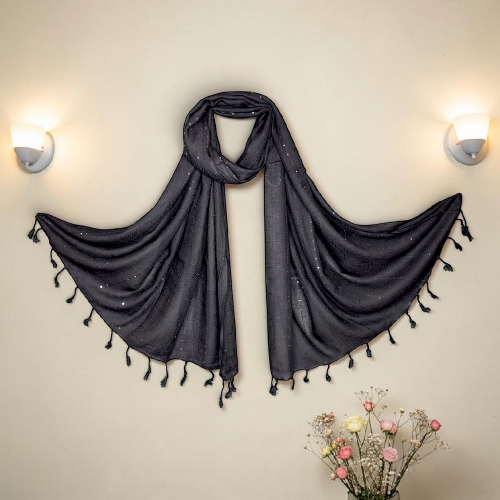 STOLE STUDIO Elegant Luxurious Sequence Viscose Stole Scarf (Black)
