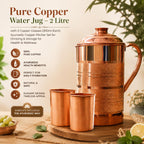 Adoko Pure Copper Water Jug 2 Litre with 2 Copper Glasses (300ml Each) | Ayurvedic Copper Pitcher Set for Drinking & Storage for Health & Wellness