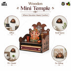 Gift Kya De Wooden Small Mandir for Home | Shubh Labh with Kalash Carving & Utility Shelf | Small Pooja Temple for Table, Wall, or Shelf | DIY Wooden Pooja Mandir | 8x8x8.5 Inch