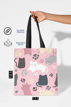 Whyt One Trendy Reusable Cotton Tote Bag with chain. Uses for Grocery Shopping, Beach Trips, and Daily Essentials and Graphic Print for Fashion Lovers. (Cats, Reguler)