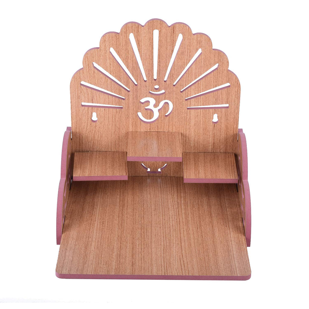 Om Shree Fully Handmade Beautiful Wooden Home and Office Temple/Pooja Mandir(28 x 28 x 26 cm) (Light Brown 2)