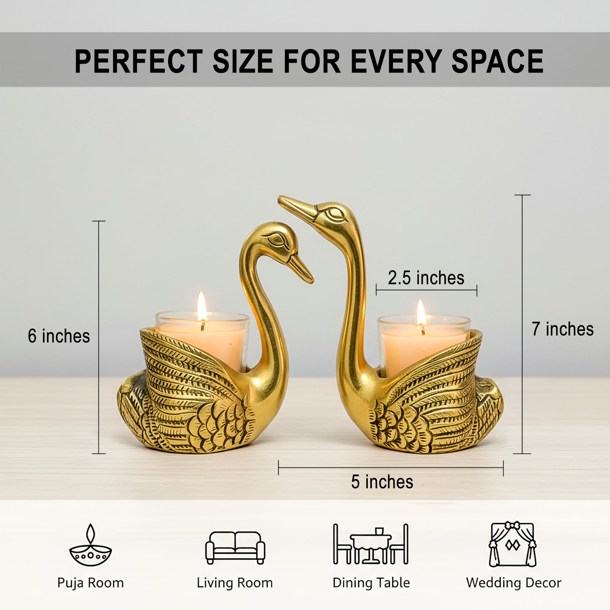 RUNARA Swan Showpiece Tea Light Candle Holder | Love Birds for Good Luck | Home Decor Item | Anniversary & Wedding Gift for Couple | Candle Not Included | Gold