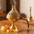 DSH Brass Dhuna Burner for Loban Traditional Dhoop Dani Sambrani Incense Dhuni Holder for Pooja, Spiritual Rituals & Home Purification