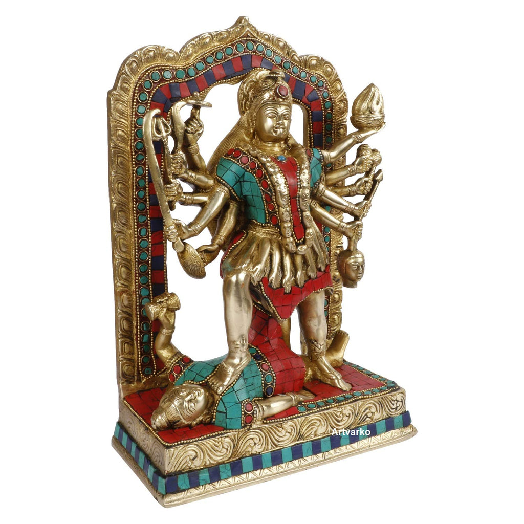 ARTVARKO Brass Kali Maa Murti Maha Kali Shiva Mahakali Kalika Maa Idol Size 11.5 Inches 1 Pcs Standard.