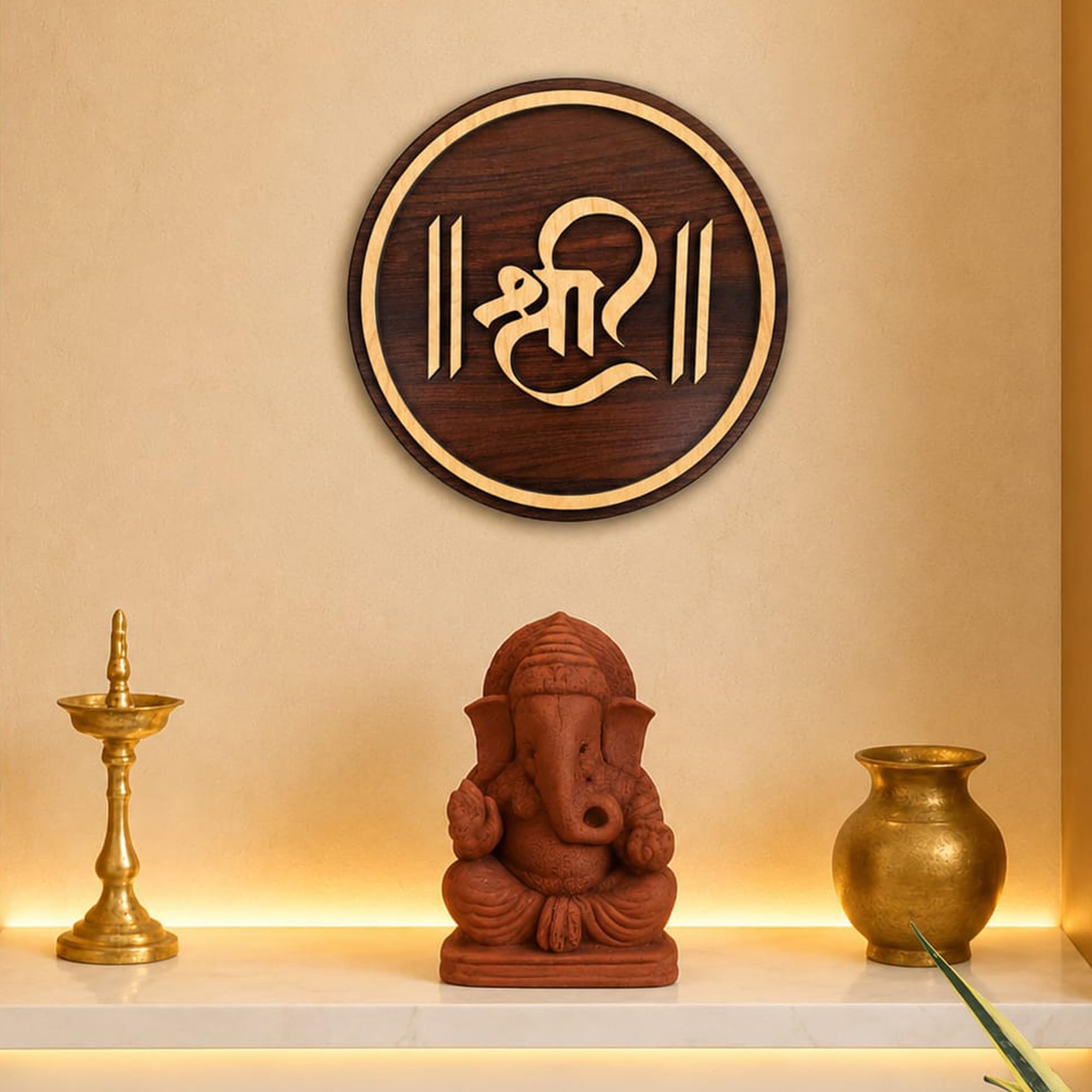 Shree MDF Spiritual Wall Hanging | Mandir & Home Temple Decor for Pooja Room, Office & Entrance (8 Inch)