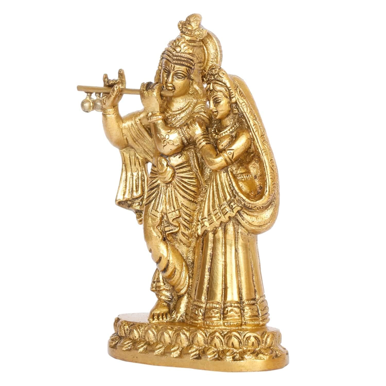SVARUP Brass Radha Krishna Idol Statue Playing Flute for Puja Mandir Radha Krishan Murti Gift & Home Decor 6 Inches