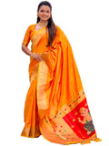 VEDANT VASTRAM Women's Soft Litchi Silk Paithani Jacquard Saree (Ganpati-Paithani-Orange)