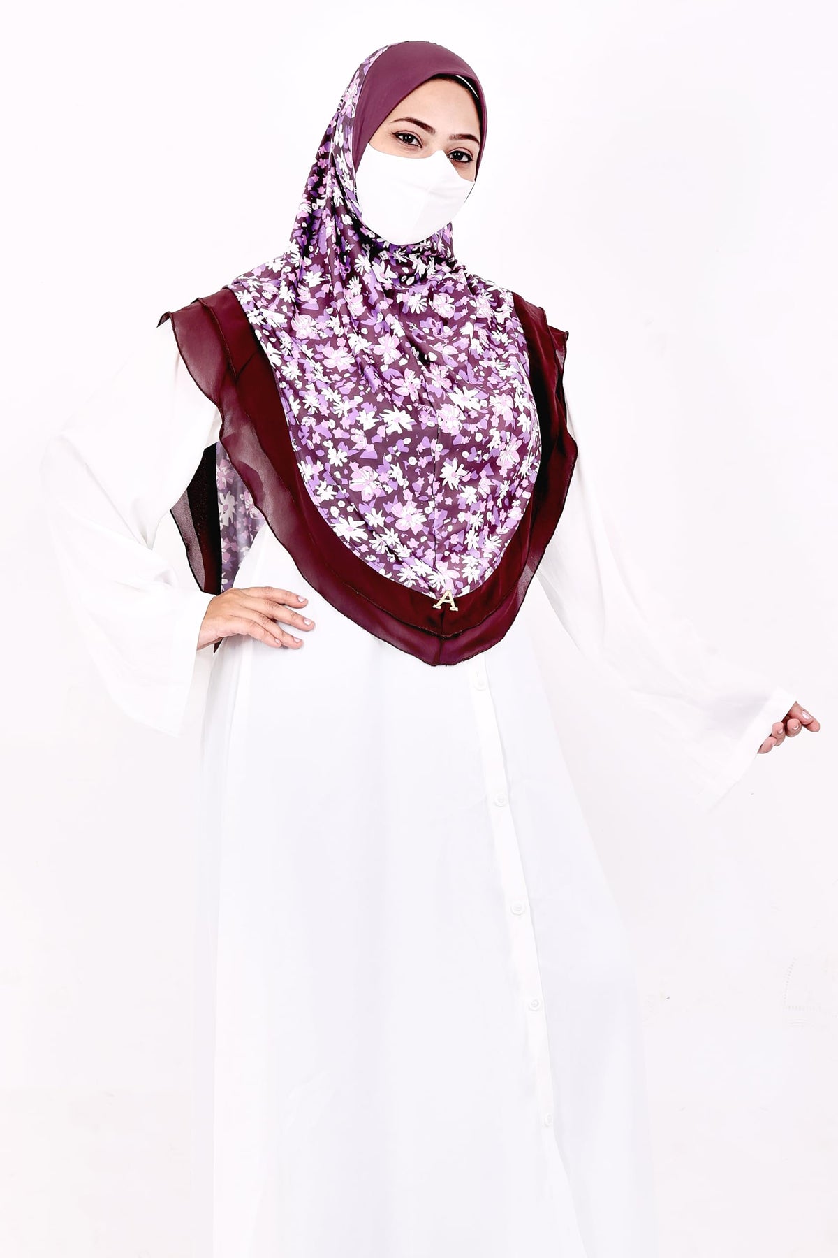 Markaz Hijab Women's Floral Printed Hijab | Ready-to-Wear Modest Headscarf | Lightweight Soft Fabric Instant Hijab | Elegant Scarf for Prayer and Casual Outfits (Purple floral, Medium)