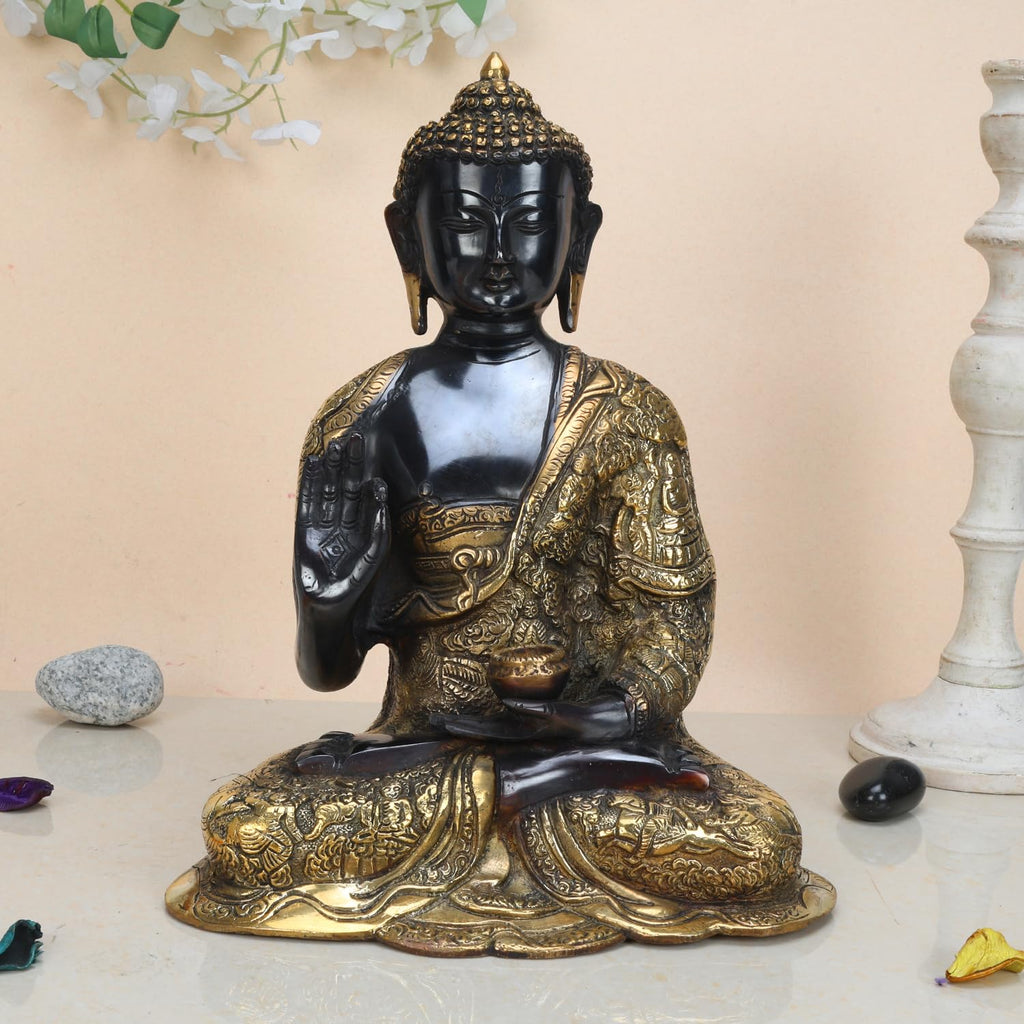 SVARUP Big Brass Buddha Statue Buddhist Figurine, Buddhism Decor, Feng Shui Home Décor Showpiece Height 12 Inch