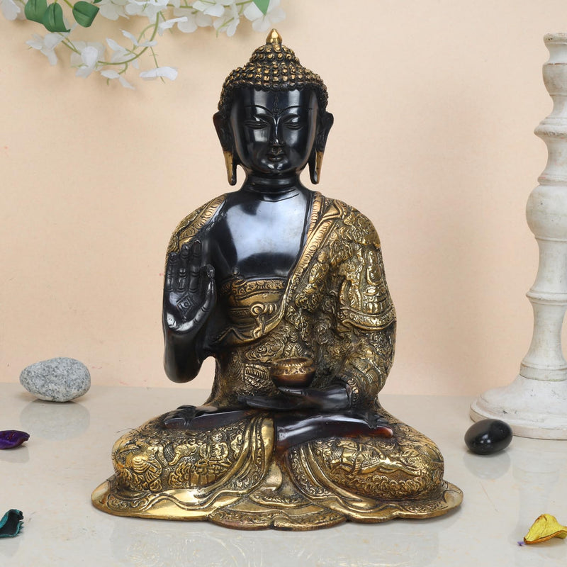 SVARUP Big Brass Buddha Statue Buddhist Figurine, Buddhism Decor, Feng Shui Home Décor Showpiece Height 12 Inch
