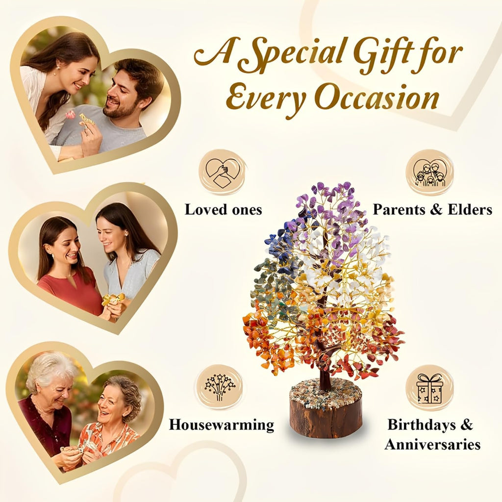 Lirzeg 7 Chakra Crystal Tree, Showpiece Good Luck and Positive Energy, Showpiece for Living Room, Natural Healing Gemstones Money/Lucky Tree for Good Luck (500 Beds Tree)
